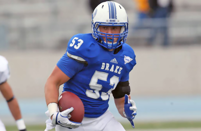 Drake's Travis Merritt intercepted a pass and forced a fumble as Drake won its 7th straight PFL contest with a 38-10 win against San Diego, Saturday.